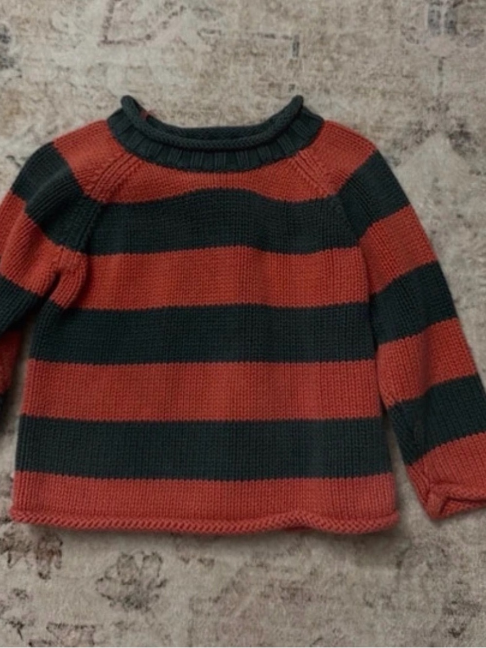 Lands' End Striped Crewneck Sweater - Rust & Dark Green